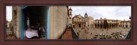 Framed Balcony overlooking the Plaza de la Catedral, Old Havana, Havana, Cuba Print