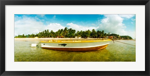 Framed Small wooden boat moored on the beach, Morro De Sao Paulo, Tinhare, Cairu, Bahia, Brazil Print