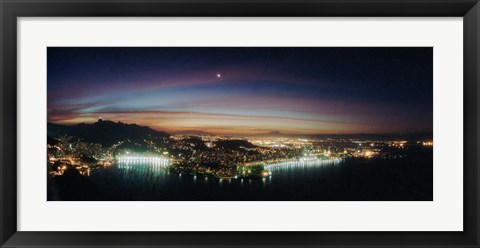 Framed Rio de Janeiro lit up at night viewed from Sugarloaf Mountain, Brazil Print