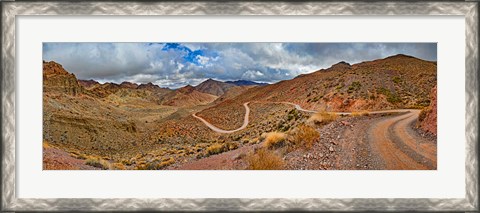 Framed Road passing through landscape, Titus Canyon Road, Death Valley, Death Valley National Park, California, USA Print