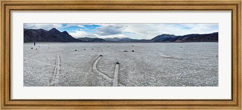 Framed Track created by one of the mysterious moving rocks at the Racetrack, Death Valley, Death Valley National Park, California, USA Print