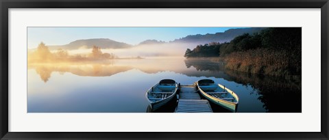 Framed Rowboats at the lakeside, English Lake District, Grasmere, Cumbria, England Print