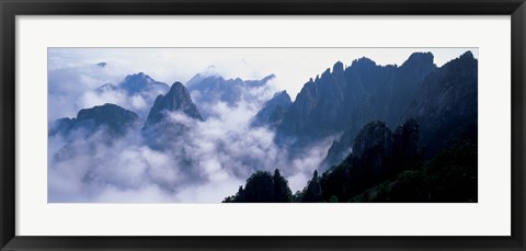 Framed High angle view of misty mountains, Huangshan Mountains, Anhui Province, China Print