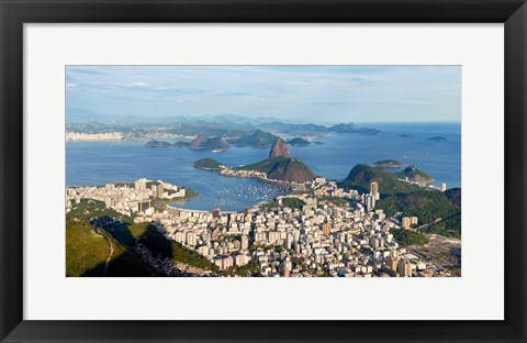 Framed High angle view of the city with Sugarloaf Mountain in background, Guanabara Bay, Rio De Janeiro, Brazil Print