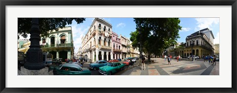 Framed Old cars parked outside buildings, Havana, Cuba Print