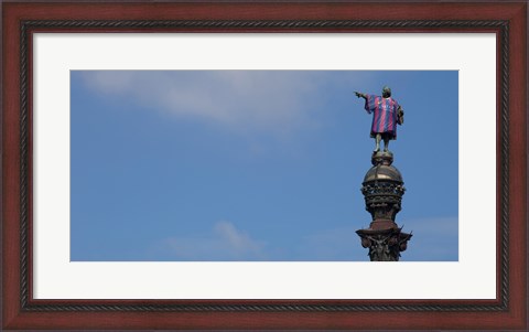 Framed Low angle view of a monument, Columbus Monument wearing soccer jersey, Barcelona, Catalonia, Spain Print