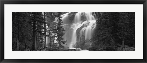 Framed Waterfall in a forest, Banff, Alberta, Canada (black and white) Print