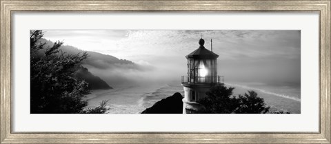 Framed Heceta Head Lighthouse in Black and White, Oregon Print