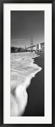 Framed Suspension bridge across a bay in black and white, Golden Gate Bridge, San Francisco Bay, San Francisco, California, USA Print