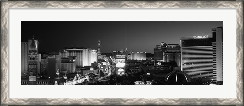 Framed Buildings Lit Up At Night, Las Vegas, Nevada, USA (black &amp; white) Print