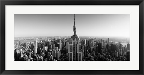 Framed Aerial view of a cityscape, Empire State Building, Manhattan, New York City, USA (black &amp; white) Print