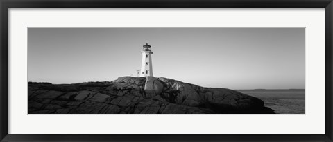 Framed Peggy&#39;s Point Lighthouse, Peggy&#39;s Cove, Nova Scotia, Canada (black &amp; white) Print