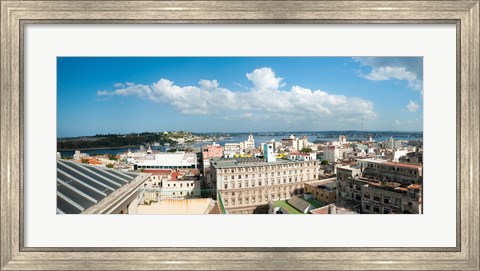 Framed Buildings in a city at the waterfront viewed from a government building, Obispo House, Mercaderes, Old Havana, Havana, Cuba Print