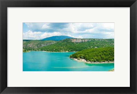 Framed Lake with mountain in the background, Lake of Sainte-Croix, Var, Provence-Alpes-Cote d&#39;Azur, France Print