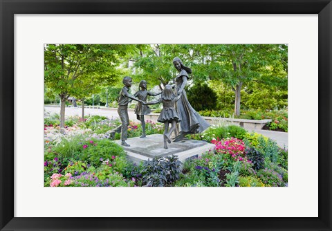 Framed Bronze statue of mother and children, Temple Square, Salt Lake City, Utah, USA Print