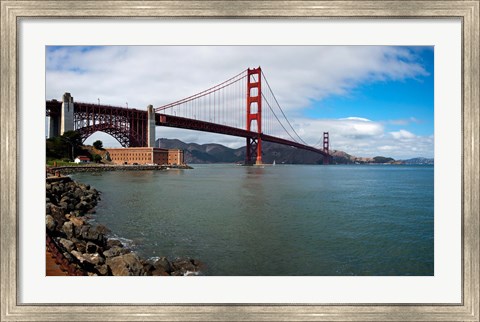 Framed Golden Gate Bridge viewed from Marine Drive at Fort Point Historic Site, San Francisco Bay, San Francisco, California, USA Print