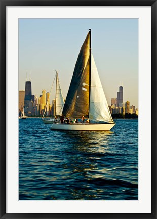 Framed Sailboat in a lake, Lake Michigan, Chicago, Cook County, Illinois, USA Print