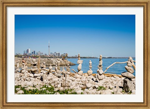 Framed Rock stacks with skylines in the background, Toronto, Ontario, Canada 2013 Print
