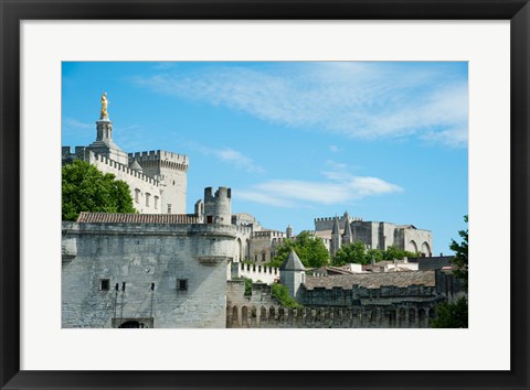 Framed Low angle view of city walls, Pont Saint-Benezet, Rhone River, Avignon, Vaucluse, Provence-Alpes-Cote d&#39;Azur, France Print