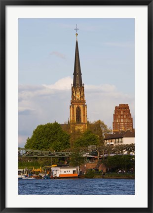 Framed River with church in the background, Three Kings Church, Main River, Frankfurt, Hesse, Germany Print
