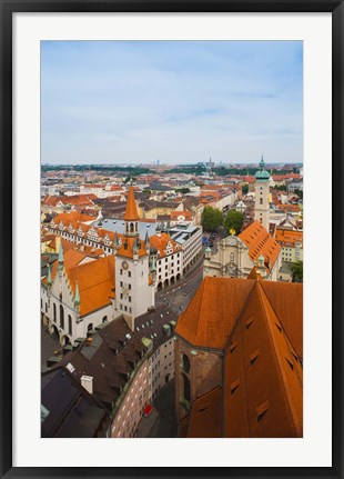 Framed High angle view of buildings and a church in a city, Heiliggeistkirche, Old Town Hall, Munich, Bavaria, Germany Print