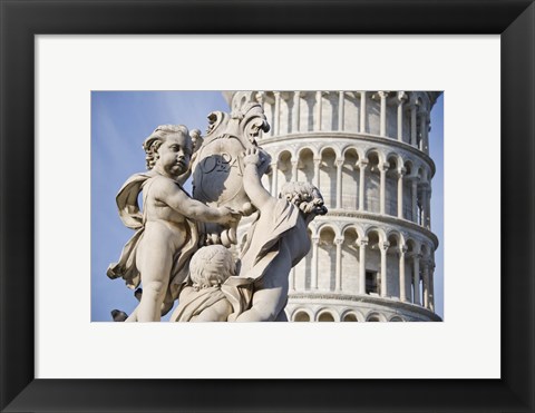Framed La Fontana dei Putti in front of Leaning Tower of Pisa, Pisa, Tuscany, Italy Print