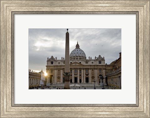 Framed Obelisk in front of the St. Peter&#39;s Basilica at sunset, St. Peter&#39;s Square, Vatican City Print
