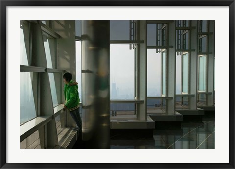 Framed Person viewing a city from observation point in a tower, Jin Mao Tower, Lujiazui, Pudong, Shanghai, China Print