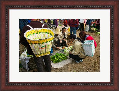 Framed People buying vegetables at a traditional town market, Xizhou, Erhai Hu Lake Area, Yunnan Province, China Print