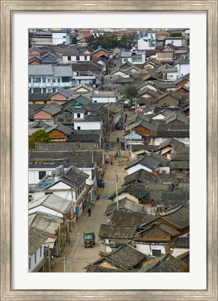 Framed High angle view of houses in a village, Tianshengying, Erhai Hu Lake Area, Yunnan Province, China Print