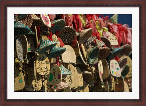 Framed Buddhist prayer wishes (Ema) hanging at a shrine on a tree, Old Town, Lijiang, Yunnan Province, China Print