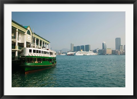 Framed Star ferry on a pier with buildings in the background, Central District, Hong Kong Island, Hong Kong Print