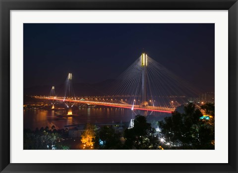 Framed Bridge lit up at night, Ting Kau Bridge, Rambler Channel, New Territories, Hong Kong Print