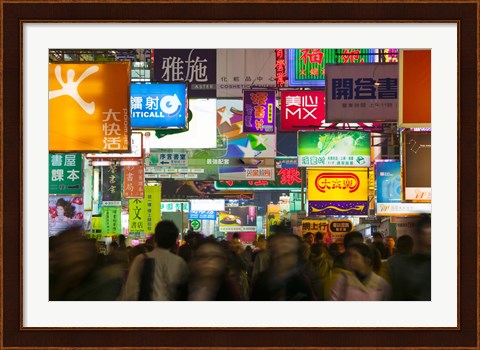 Framed People on a street at night, Fa Yuen Street, Mong Kok, Kowloon, Hong Kong Print