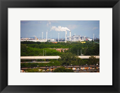 Framed Smoke Stacks and Windmills at Power Station, Netherlands Print