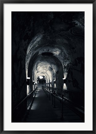 Framed Pommery Champagne Winery Passageway, Reims, Marne, Champagne-Ardenne, France (black and white) Print