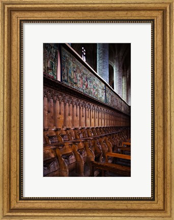 Framed Choir stalls at Abbatiale Saint-Robert, La Chaise-Dieu, Haute-Loire, Auvergne, France Print