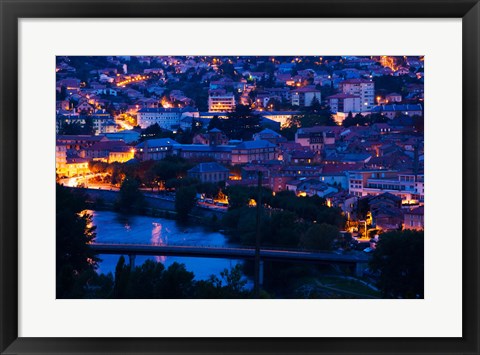Framed Elevated town view at dawn, Millau, Aveyron, Midi-Pyrenees, France Print
