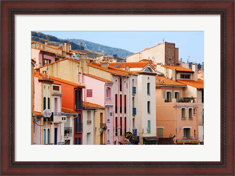 Framed Low angle view of buildings in a town, Collioure, Vermillion Coast, Pyrennes-Orientales, Languedoc-Roussillon, France Print