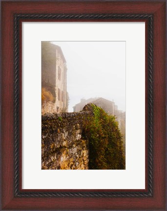 Framed View of a town in fog, Cordes-sur-Ciel, Tarn, Midi-Pyrenees, France Print