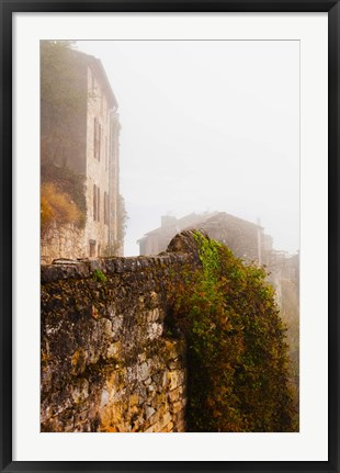 Framed View of a town in fog, Cordes-sur-Ciel, Tarn, Midi-Pyrenees, France Print