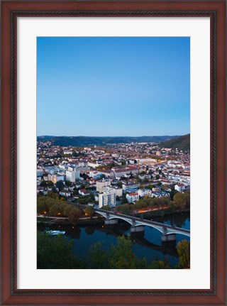 Framed Elevated view of a Town at Dusk, Cahors, Lot, Midi-Pyrenees, France Print