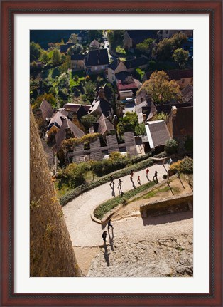 Framed Elevated view of a village with Chateau de Castelnaud, Castelnaud-la-Chapelle, Dordogne, Aquitaine, France Print