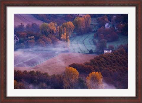 Framed Aerial View of Dordogne River Valley in fog, Domme, Dordogne, Aquitaine, France Print