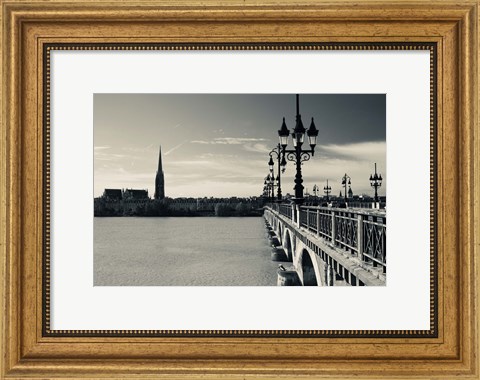 Framed Pont de Pierre bridge across Garonne River, Bordeaux, Gironde, Aquitaine, France Print