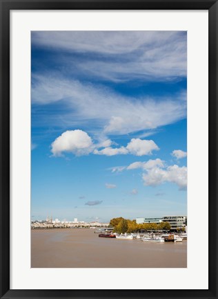Framed Boats with a city at the waterfront, Garonne River, Bordeaux, Gironde, Aquitaine, France Print