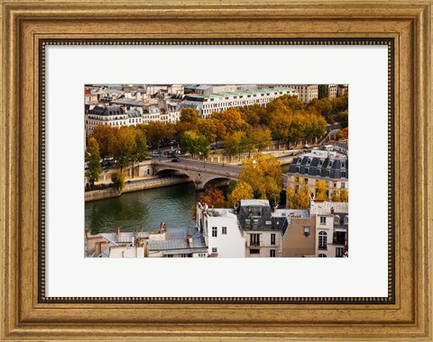 Framed Seine River and city viewed from the Notre Dame Cathedral, Paris, Ile-de-France, France Print