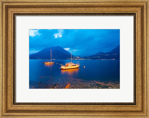 Framed Boats anchored in the Lake Como, Varenna, Lombardy, Italy Print