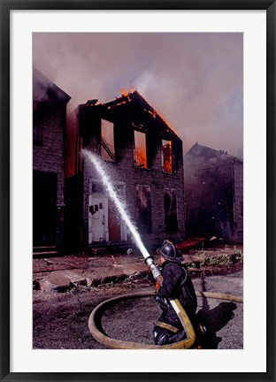 Framed Firefighter during a rescue operation, USA Print