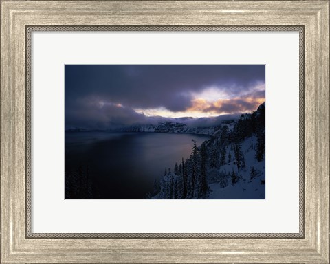 Framed Crater Lake at sunrise, South Rim, Crater Lake National Park, Oregon, USA Print